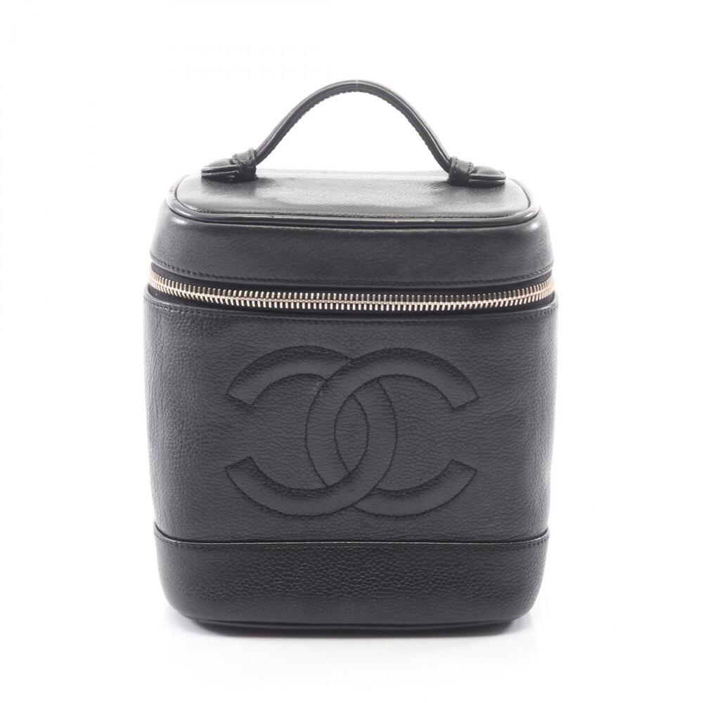 CHANEL Black Caviar Leather Logo Bag